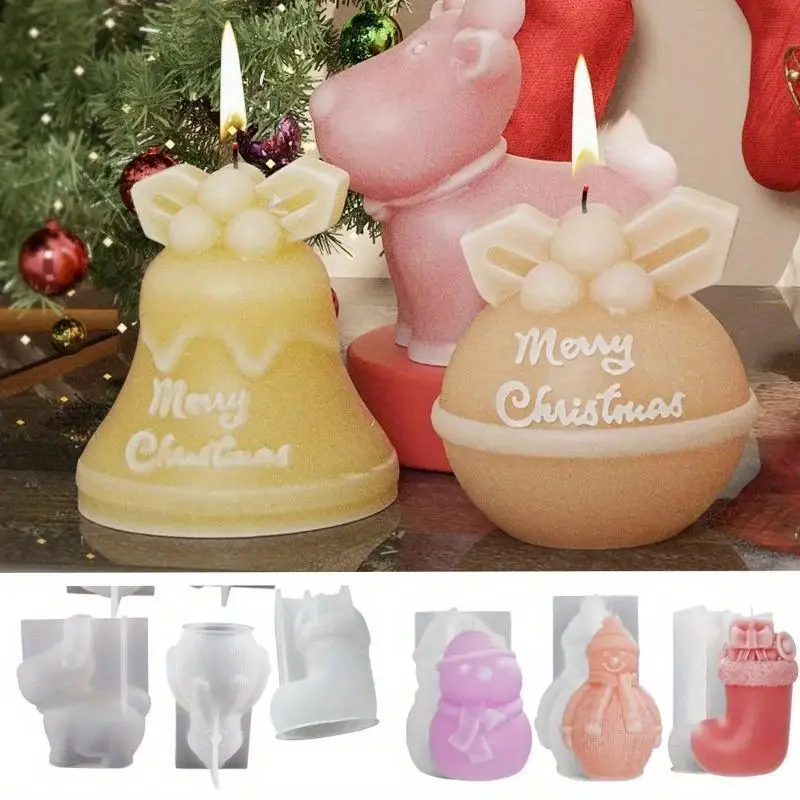 

Christmas Snowman Socks Elk Bell Silicone Mold Christmas Pendant Gypsum Mold DIY Christmas Aromatherapy Candle 3D Silicone Mold