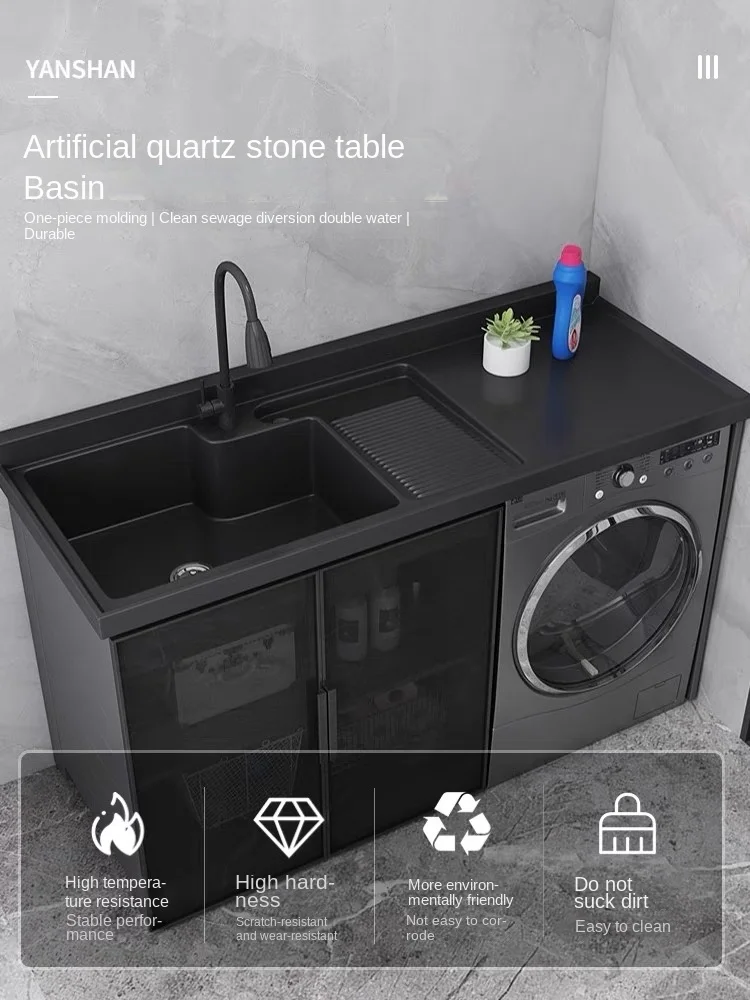 MJY black frame glass balcony washing machine integrated cabinet combination significant other cabinet with washboard