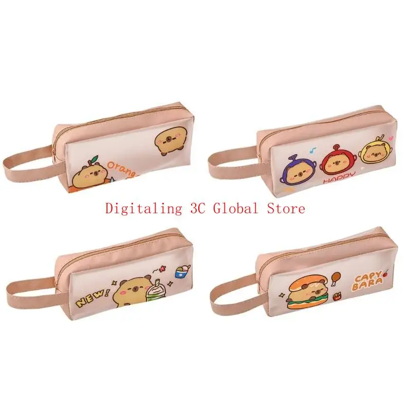 Water Resistant PU Pen Pouches with Handle Portable Pen Organizers Storage Bag