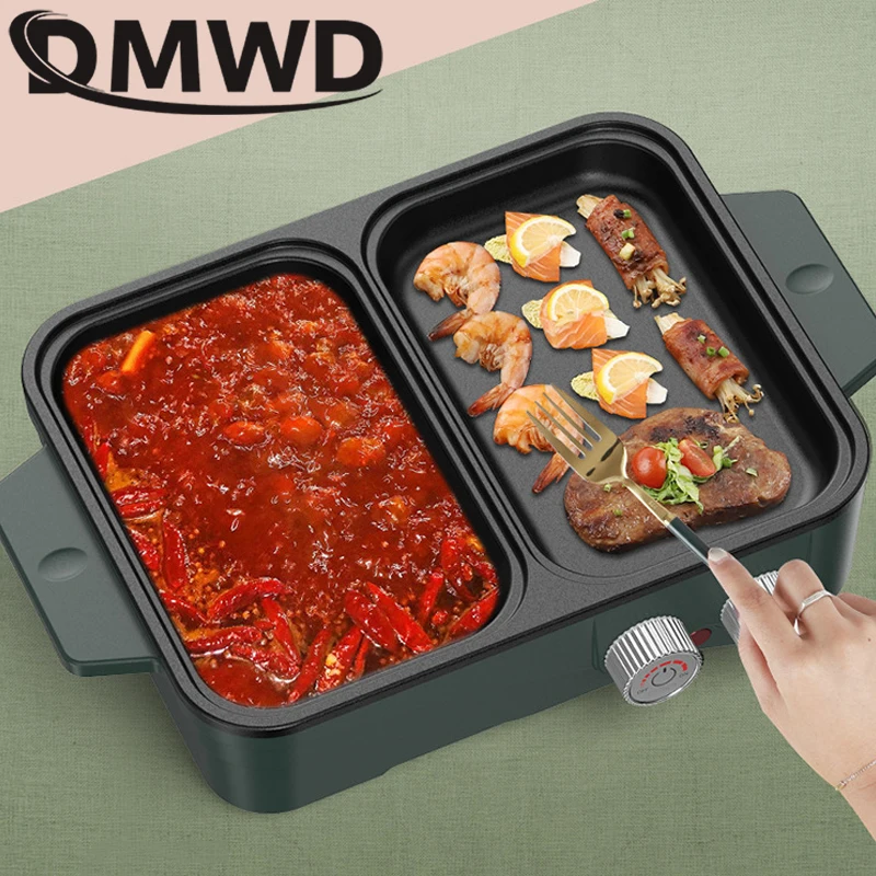 Multifunctional Electric Baking Tray 2 in1 Shabu Roast Pot Barbecue Hot Pot Integrated Pot Non Stick BBQ Grill Cooker Frying Pan