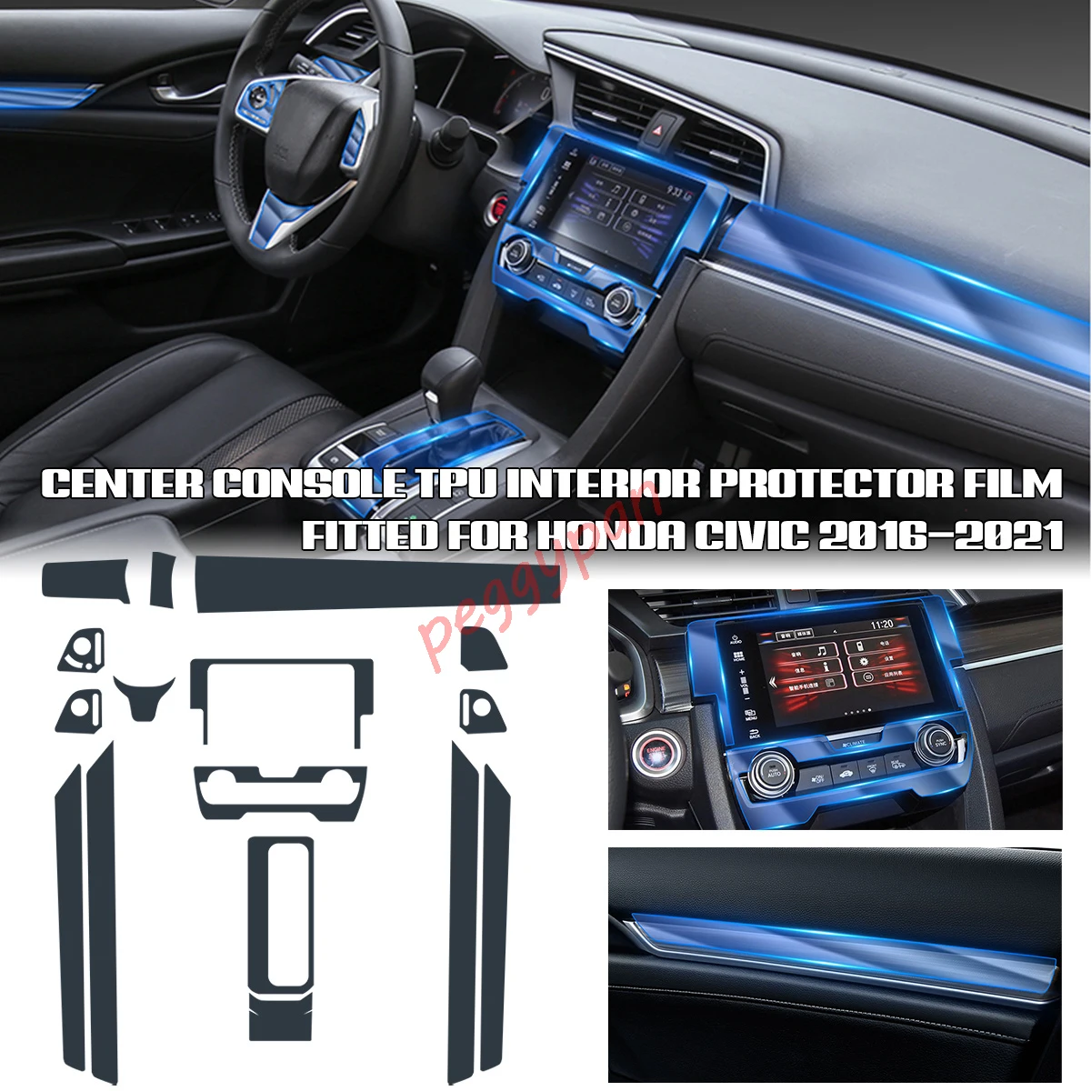 Precut Interior Center Console Transparent TPU Clear Paint Protective Film Anti-scratch Repair Film For Honda Civic 10th 2016-21