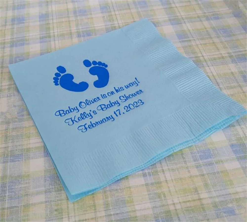 50PCS Baby Shower Napkins Personalized Baby Feet Shower Napkins Personalized Baby Shower Napkins Beverage And Luncheon Size