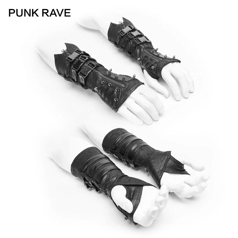 PUNK RAVR-Gants sans doigts en métal noir, bandage militaire, rock steampunk, gothique, moto, cosplay, une paire