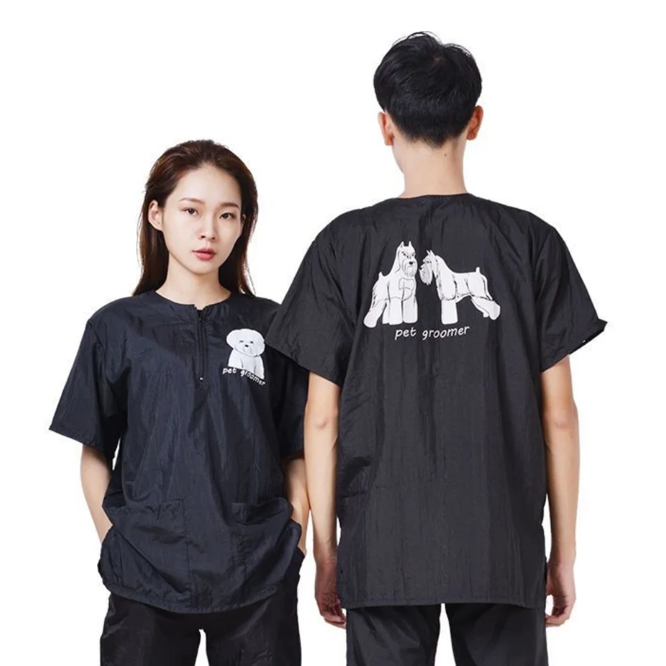 Pet Grooming Clothing Waterproof Work Clothes For Pet Stores Short Sleeved Tops Anti Hair And Anti-static Pet Groomer Smock 