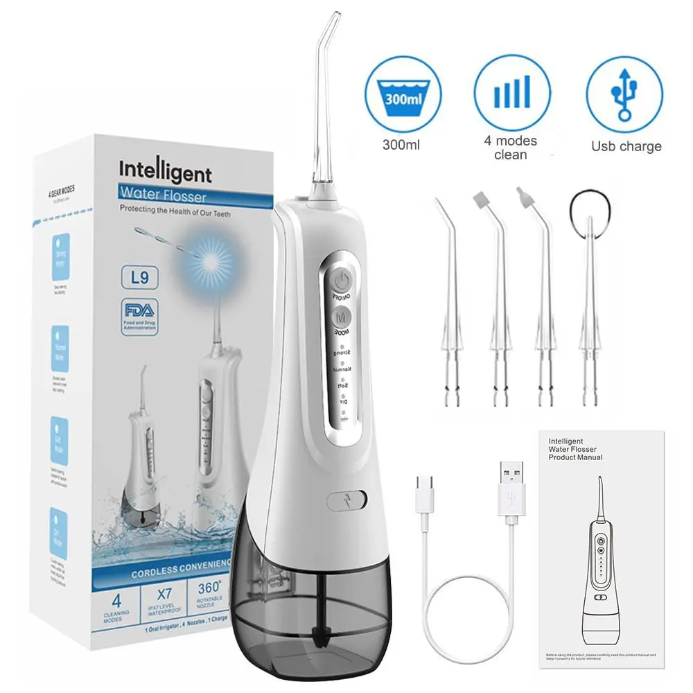 

Portable Oral Irrigator Dental Water Flosser USB Rechargeable Water Jet Floss Tooth Pick 300ml Tank IPX7Waterproof Teeth Cleaner