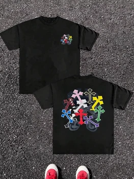 Men's T-shirt Pure Cotton Double Sided Digital Print With Colorful Crosses Graphic Unisex Breathable y2k graphic t shirts goth