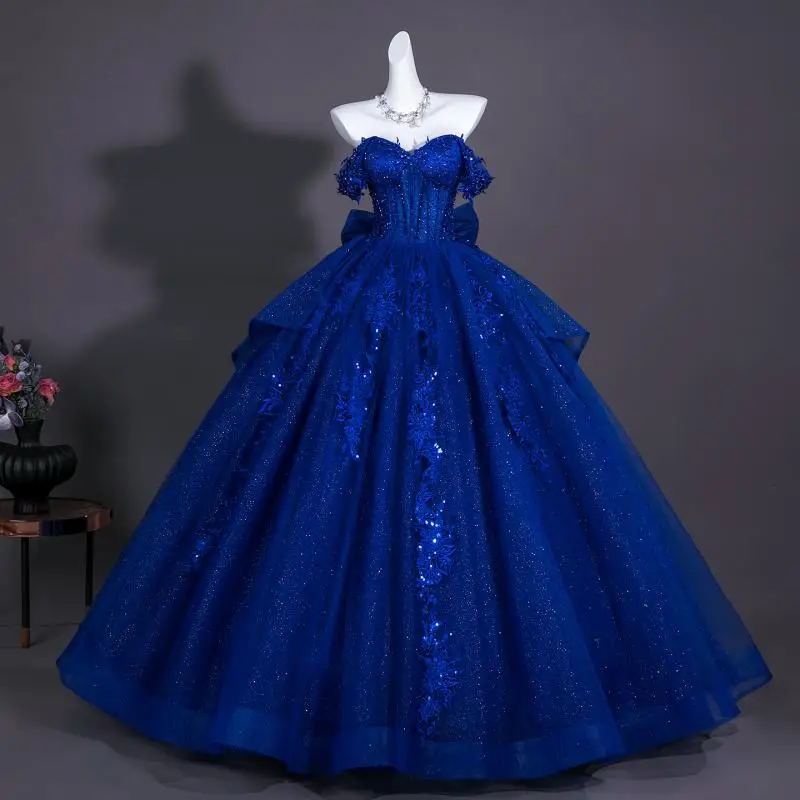 Luxury Off‑shoulder Quinceanera  Dresses  Sequin Lace Puffy Ball Gown Stage Performance Banquet Evening Prom Dress  Customized