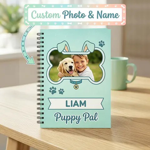 Customized Name Photo Notebook,Holiday Keepsake Gift,For Little Boys Girls,Memory Log,Leisure Note‑Taking,Dog Pet Story Journal