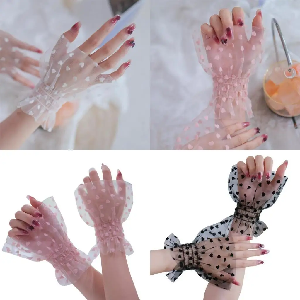 

R1WE Nails Фотография запястья манжеты легкая прозрачная ткань с элегантным сердечным мотивом