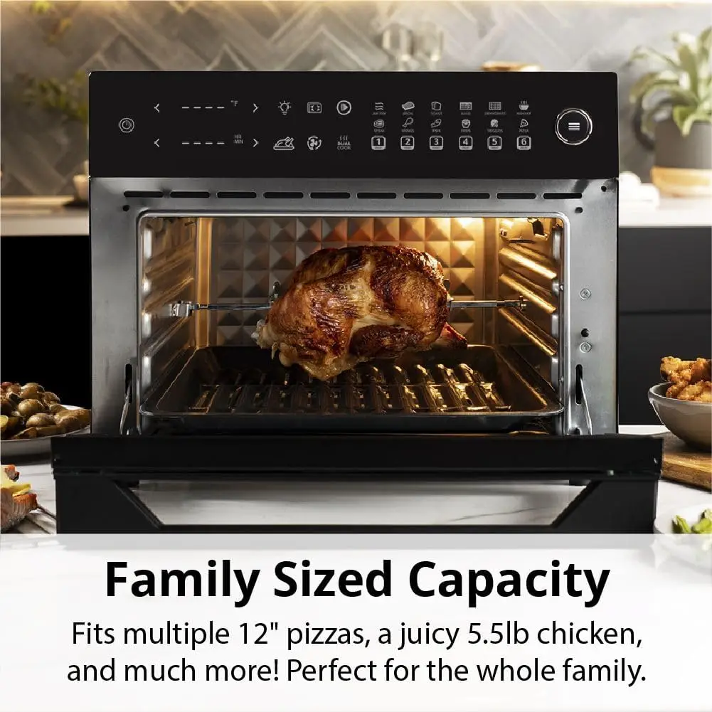 فرن مقلاة هوائية Aria 36 Qt، مقلاة هوائية من الفولاذ المقاوم للصدأ من Ariawave مع مشواة وسلة وصواني شواء، كونترتو كبير سهل التنظيف