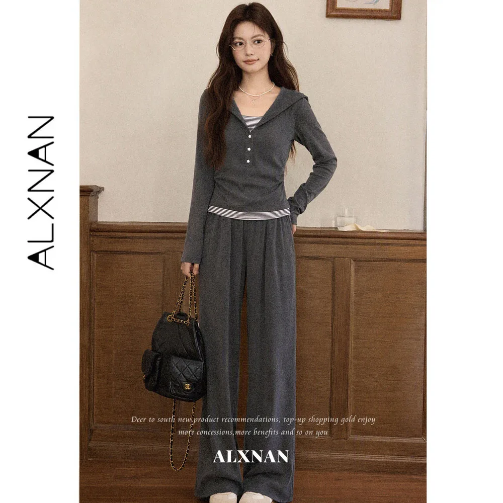 ALXNAN Americano Brown Pants Women 2026 Fall Versatile Commuter Casual Long Pants Wide-leg Straight Female Baggy Pants L679226A