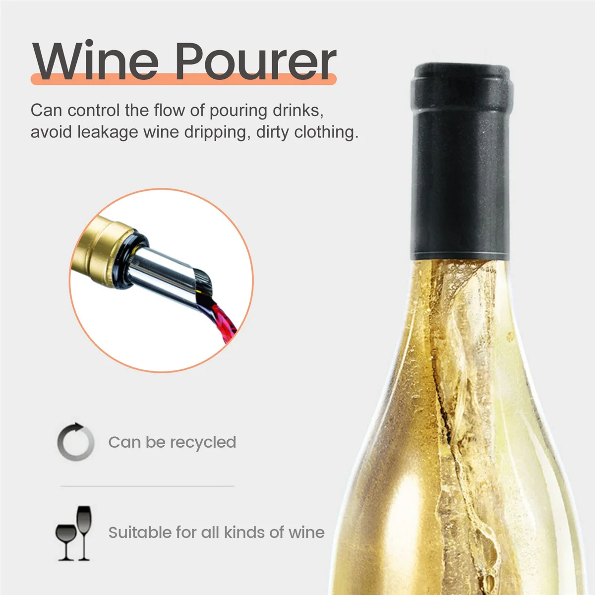300 Pcs 3 Inch Silver Wine Pourer Discs Drip-Proof Drip Pouring Pour Spout Pour Wine Thin Slice