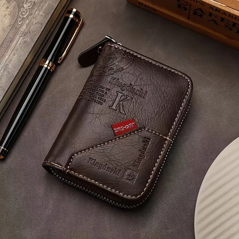 Vintage PU Leather Wallet for Men, RFID Blocking Zipper ID Credit Card Holder Case Large Capacity 11 Slot Classic Wallets Gift