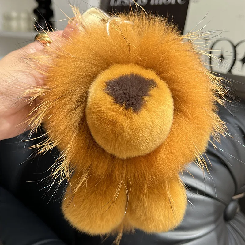 Cute otter rabbit fur little lion keychain car key ring pendant plush doll toy backpack bag hanging ornament gift view 4