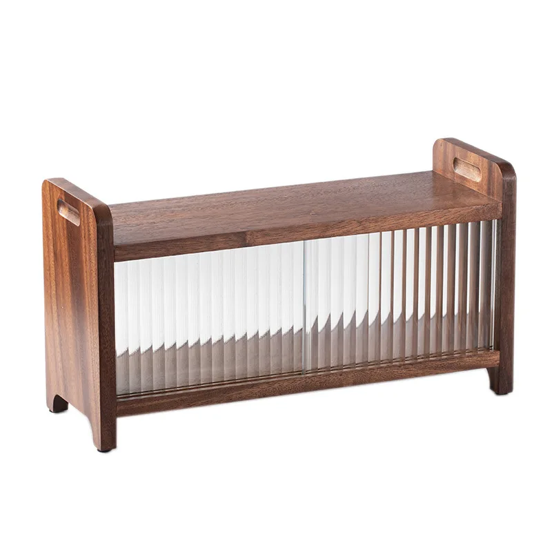 

DSA Wholesale Walnut Solid Wood Locker Minimalist Glass Cabinet Home Desktop Small Bogu Rack