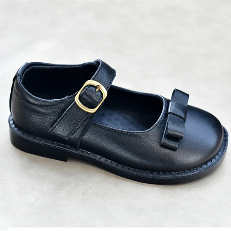 Top Quality Cowhide Girls School Shoes Soft Genuine Leather Bow Baby Children's Casual Shoes Spring Autumn Mary Jane Kids Shoes