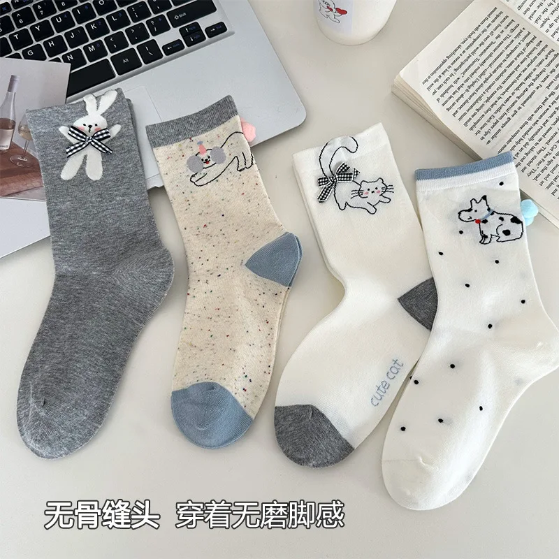 الكرتون لطيف الجوارب للنساء الصيف رقيقة StyleinsTrendy تنفس سلس منتصف العجل الجوارب مع الإبداعية ثلاثية الأبعاد كومة الزخرفية جورب