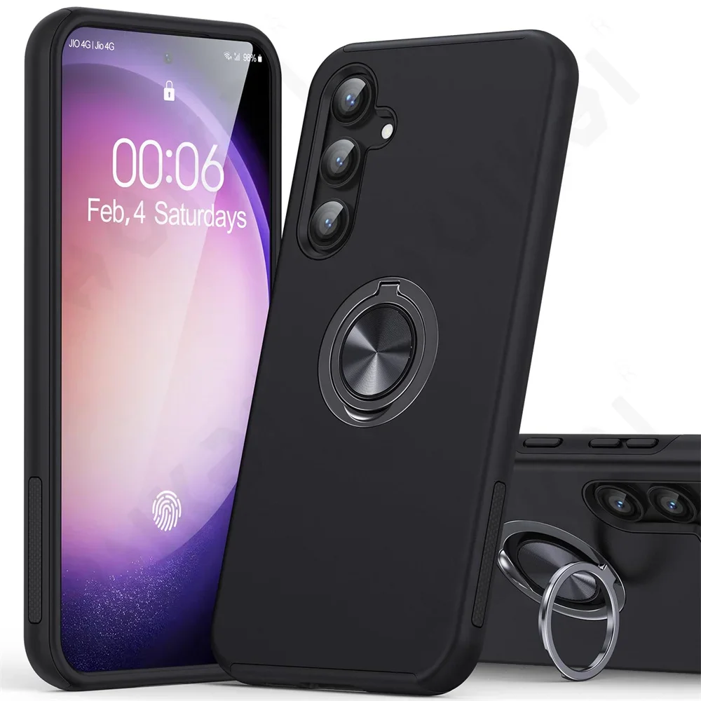 

Чехол для Samsung Galaxy S24 S23 S22 S21 Ultra FE Plus A25 A14 градус Armor Bumper Противоударное металлическое кольцо Жесткий силиконовый чехол из ПК