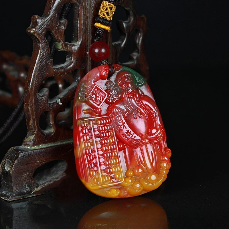 

Outer Mongolian Material Colorful God of Wealth Pendant for Men and Women
