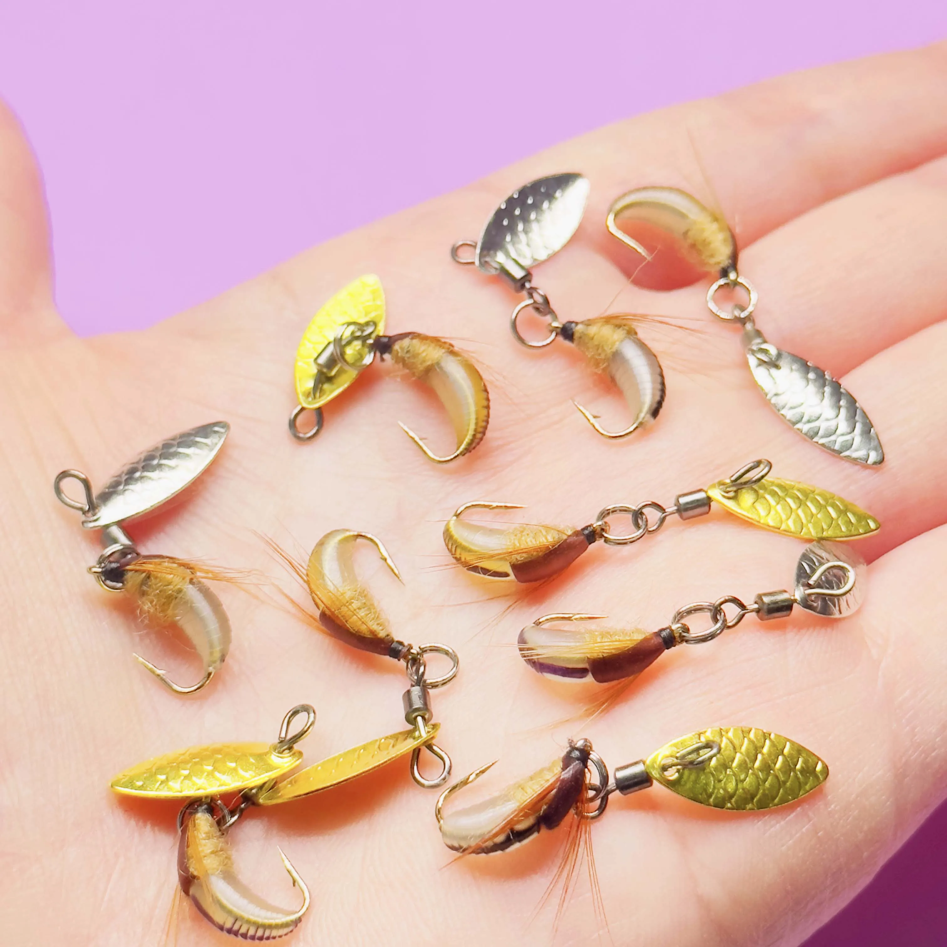 Moscas Scud con lentejuela y spinner para trucha y bass - imagen 2