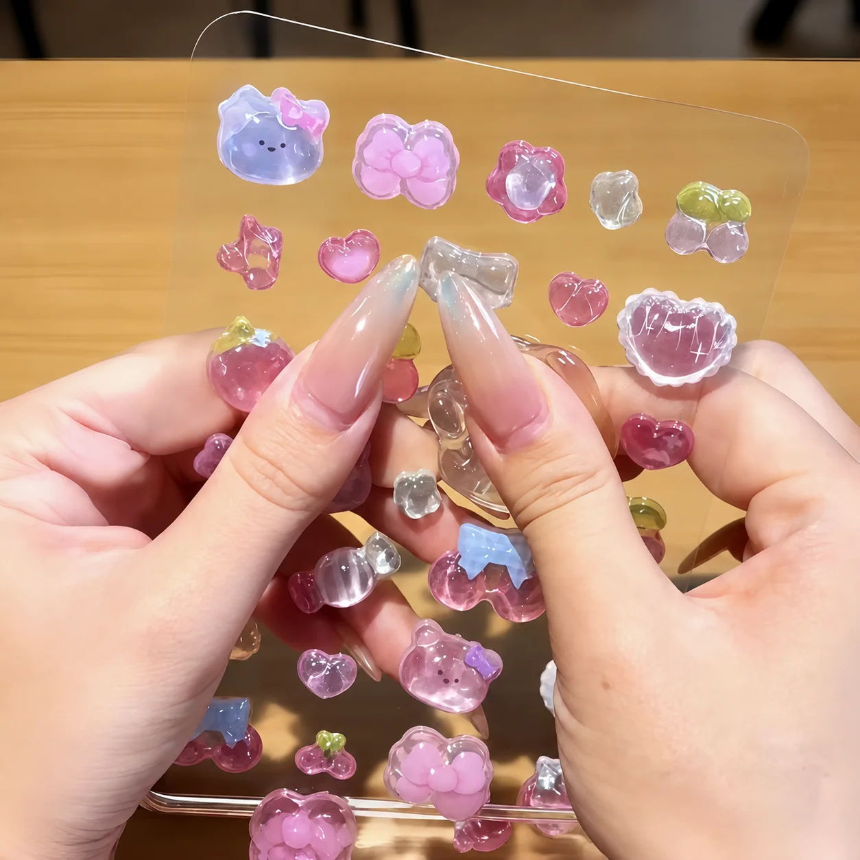 Kawaii 3D Crystal Cat Paw Squeeze Pinch Embossed Sticker Relieve Stress Cute DIY Phone Case Water Bottle School Stationery
