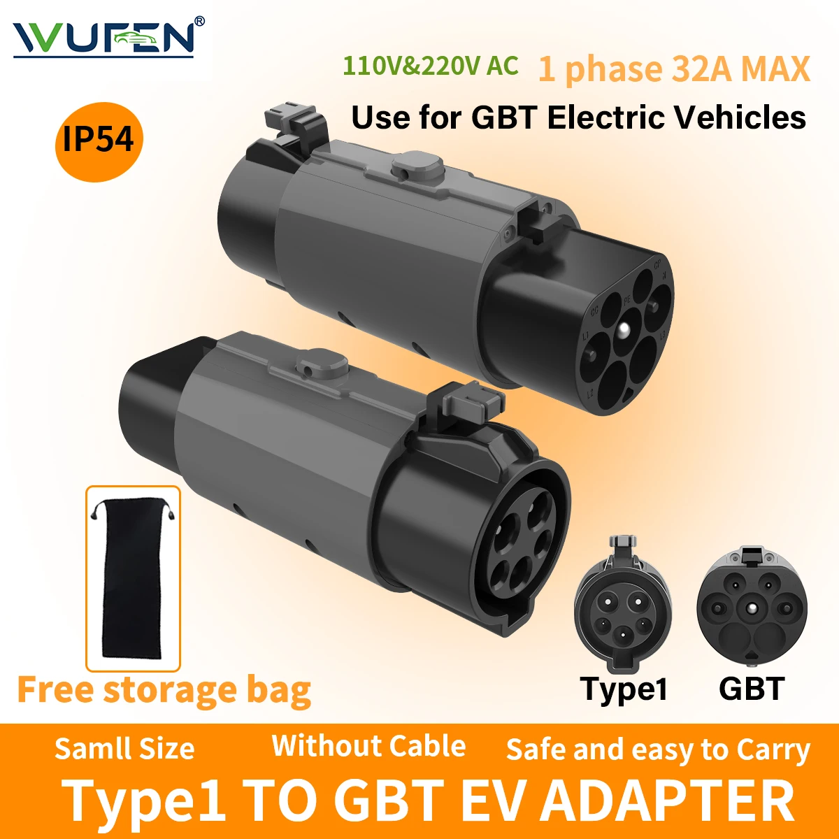 

Адаптер WUFEN J1772 — GBT SAE J1772 — GB/T 20234 Адаптер зарядного устройства для электромобилей Type1 — GBT для зарядки электромобилей 32A, 1 фаза