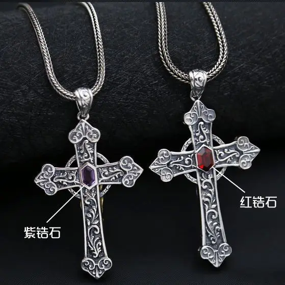 

S925 Sterling Silver Thai Silver Vintage Virgin Mary Cross Pendant Men and Women Personality Necklace Pendant Jewelry Wholesale