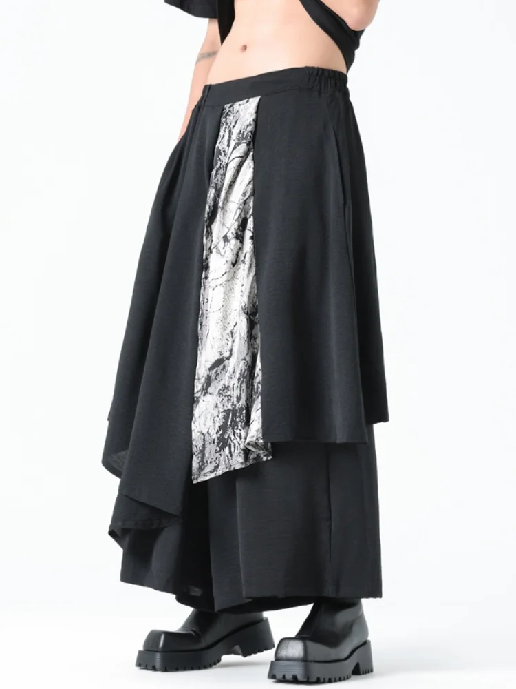 

New Chinese Sle Men's Ice Silk Wide Leg Skirt Pants Summer Nine Points Thin Loose Casual Loose Trousers Faionable Youth