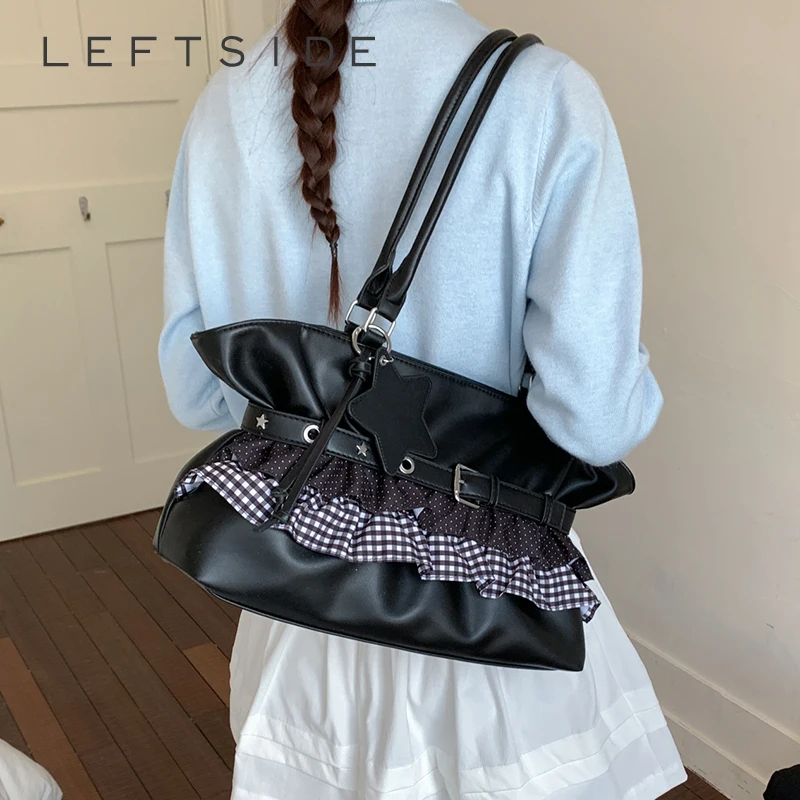 

Women's Black PU Leather Shoulder Bag Sweet Cool Lolita Aesthetic Daily Street Tote Bags 2026 New Trend Handbags and Purses