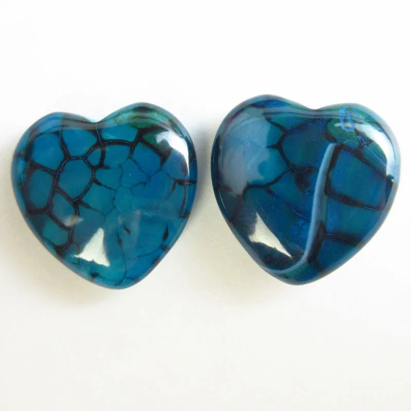 Wholesale 5Pcs 20mm Blue Black Dragon Veins Agate Heart Cab Cabochon Jewelry Making Beautiful Findings Jewelry