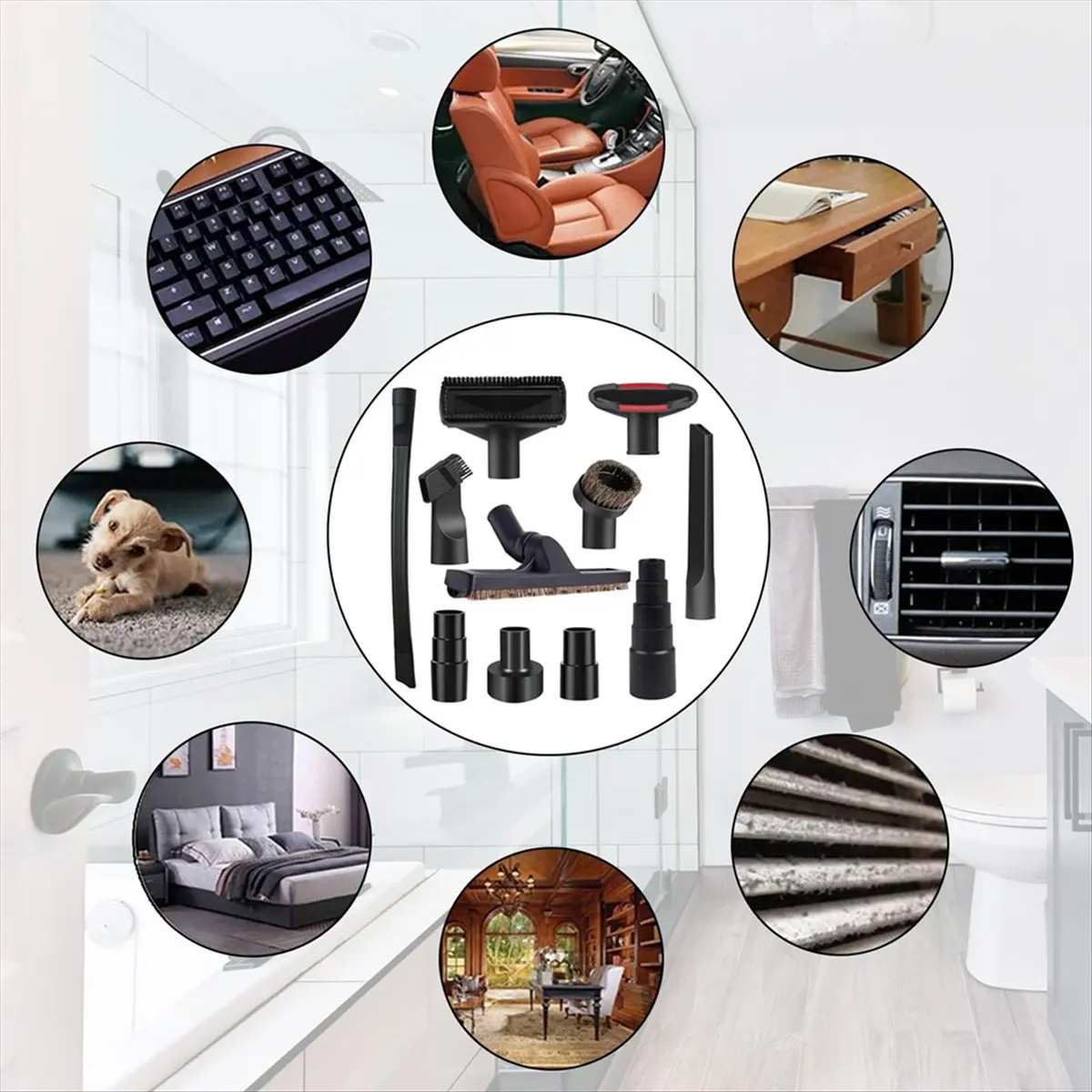 2026 Trend Universal Vacuum Attachments Kit Accessories - Includes Horse Hair Vacuum Brush, Hose Adapters for 2 1/2in to 1 1/4in