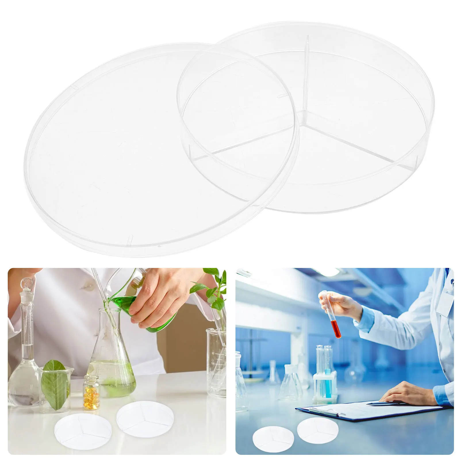 

10pcs Culture Plate Petri Dish Set Transparent Plastic Dish Science Lab Experiment Three Compartments Microbiology