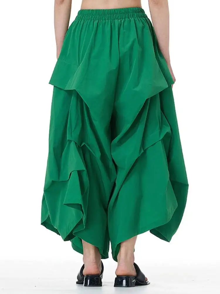 High Elastic Waist Green Pleated Irregular A-line Half-body Skirt Women Fashion Tide New Spring Autumn