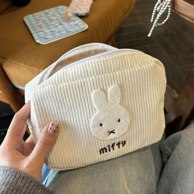 Miffy Kawaii Corduroy Cosmetic Bag Large-capacity Storage Bags Portable Storage Handbag Pen Bag Coin Purse Gift toys for Girl
