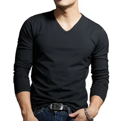 Camicia da uomo con fondo Plus Size t-Shirt a maniche lunghe con scollo a v camicia sottile con strato di Base intimo termico aderente morbido modale