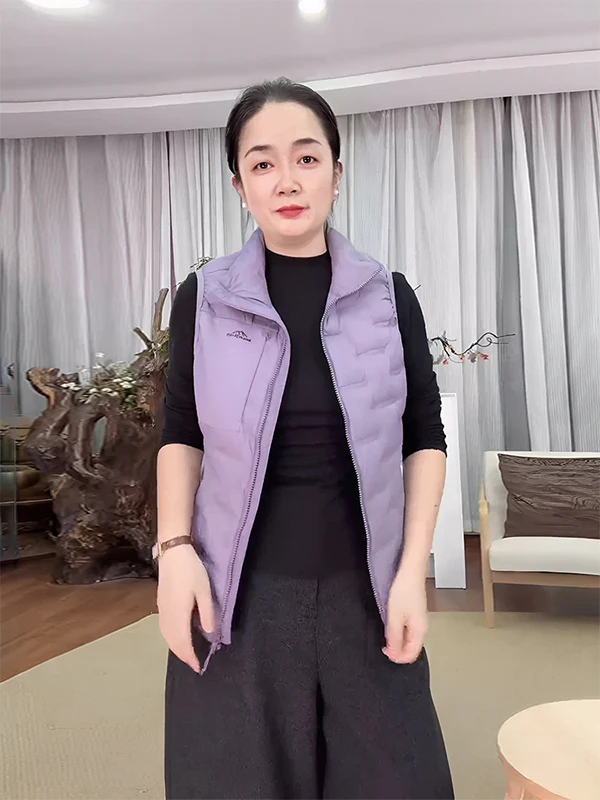 

Maang White Du down Vest Women's Svel Stand Collar Jaet Outerwear Nylon Fabric Thiened Zipper Closure Pure Color