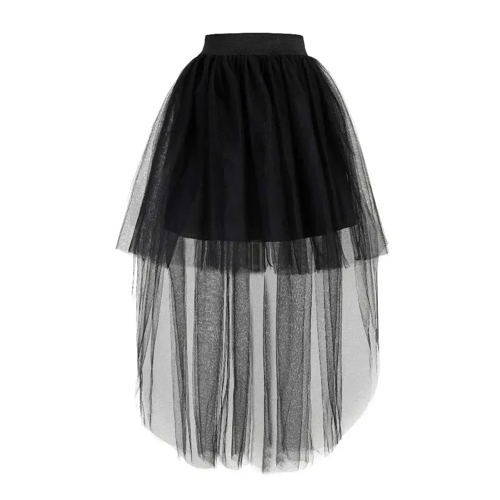 Fashion Women Skirt New Punk Sexy Mesh Irregular Front Short Back Long Tutu Puff Skirts Elastic Waist