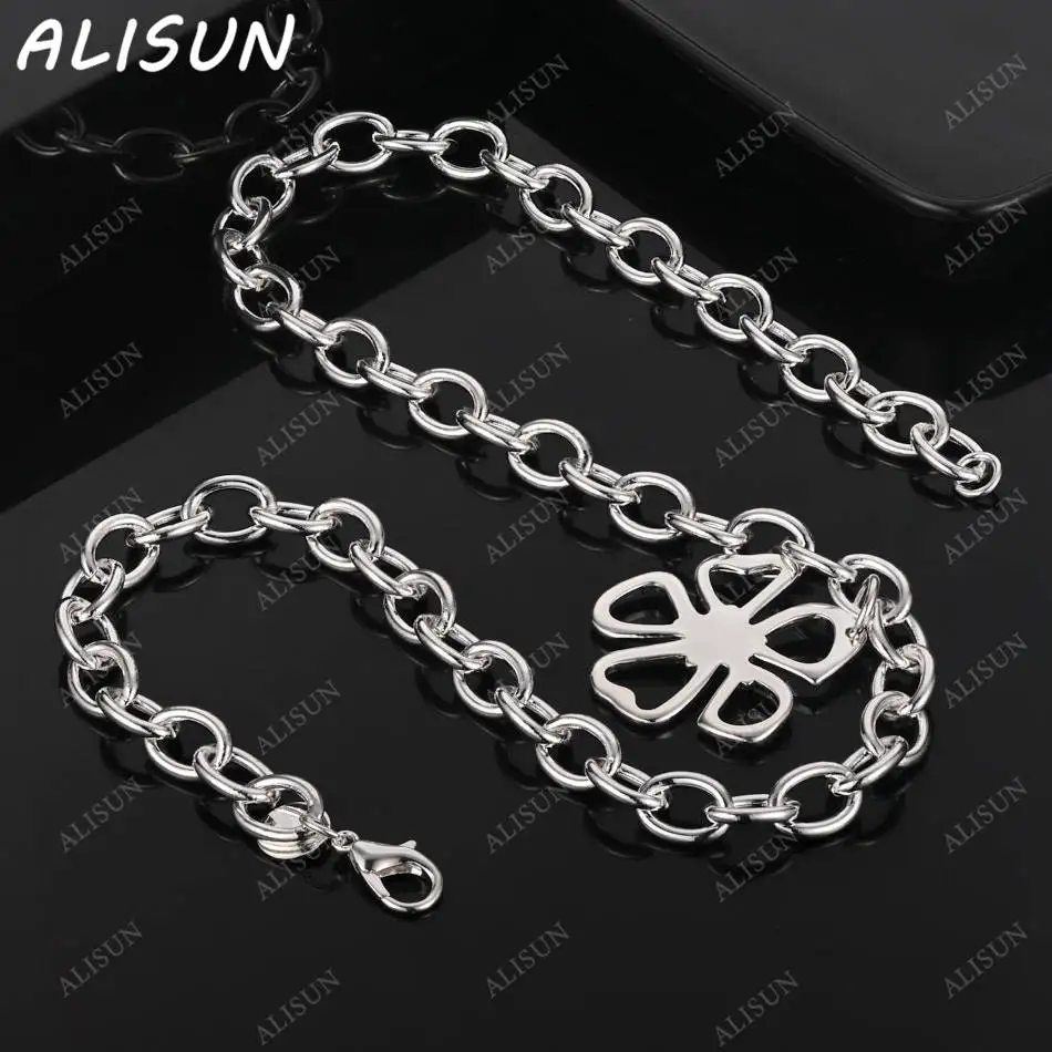

ALISUN 925 Sterling Silver 45cm Flowers Chain Necklace For Women Creativity Gifts Street All-match Party And Daily Wear