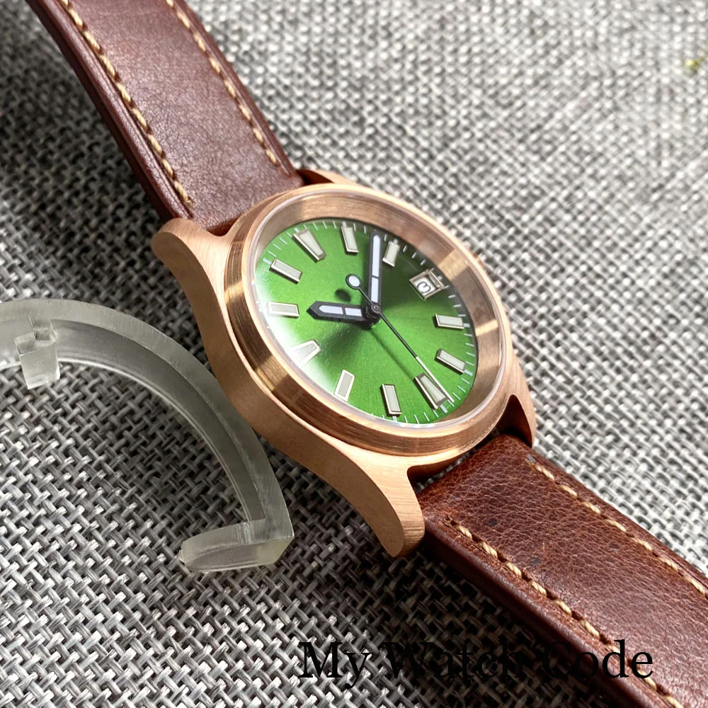 36mm Diving Pilot Real Bronze Mechanical Watch NH35A Movt Lady Men Wristwatch Sunburst Olive Green 20Bar Retro Vintage Clock