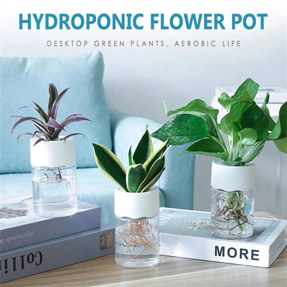 Hydroponic Flower Pot Transparent Water Planting Vase Container Plastic Tabletop Plants Bonsai Home Desk Officer Decor