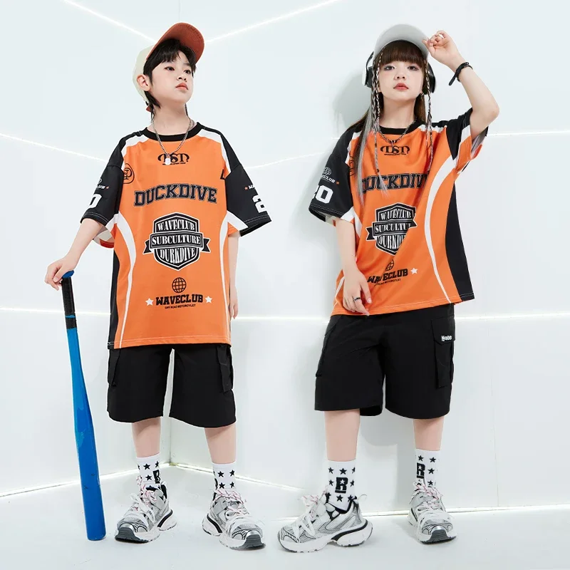 Ballsaal Hip Hop Jungen T-shirt Street Dance Cargo-Shorts Mädchen Sommer Kühlen Streetwear Kinder Kleidung Sets Kinder Bühne Kostüme