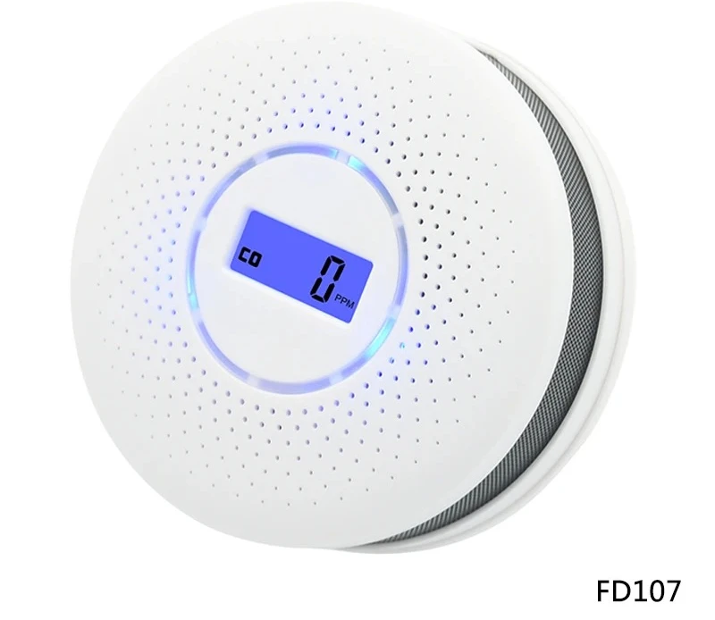 شاشة LCD 2 في 1، كاشف أول أكسيد الكربون والدخان، يعمل بالبطارية، إنذار ثاني أكسيد الكربون
