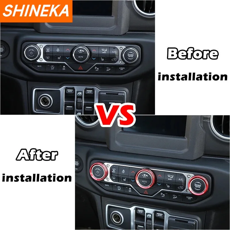 SHINEKA Interior Accessories for Jeep Wrangler JL 2018-2022 Car Headlight Air Conditioning Switch Knob Button Decoration Ring