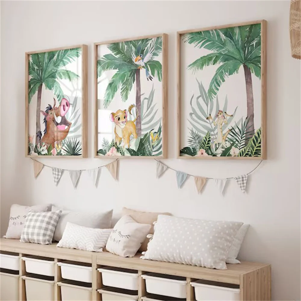 Set of 3 Miniso Tropical Simba and Friends Wall Art Canvas Poster Lion King Art Print on Canvas Simba Nursery Print Simba Decor