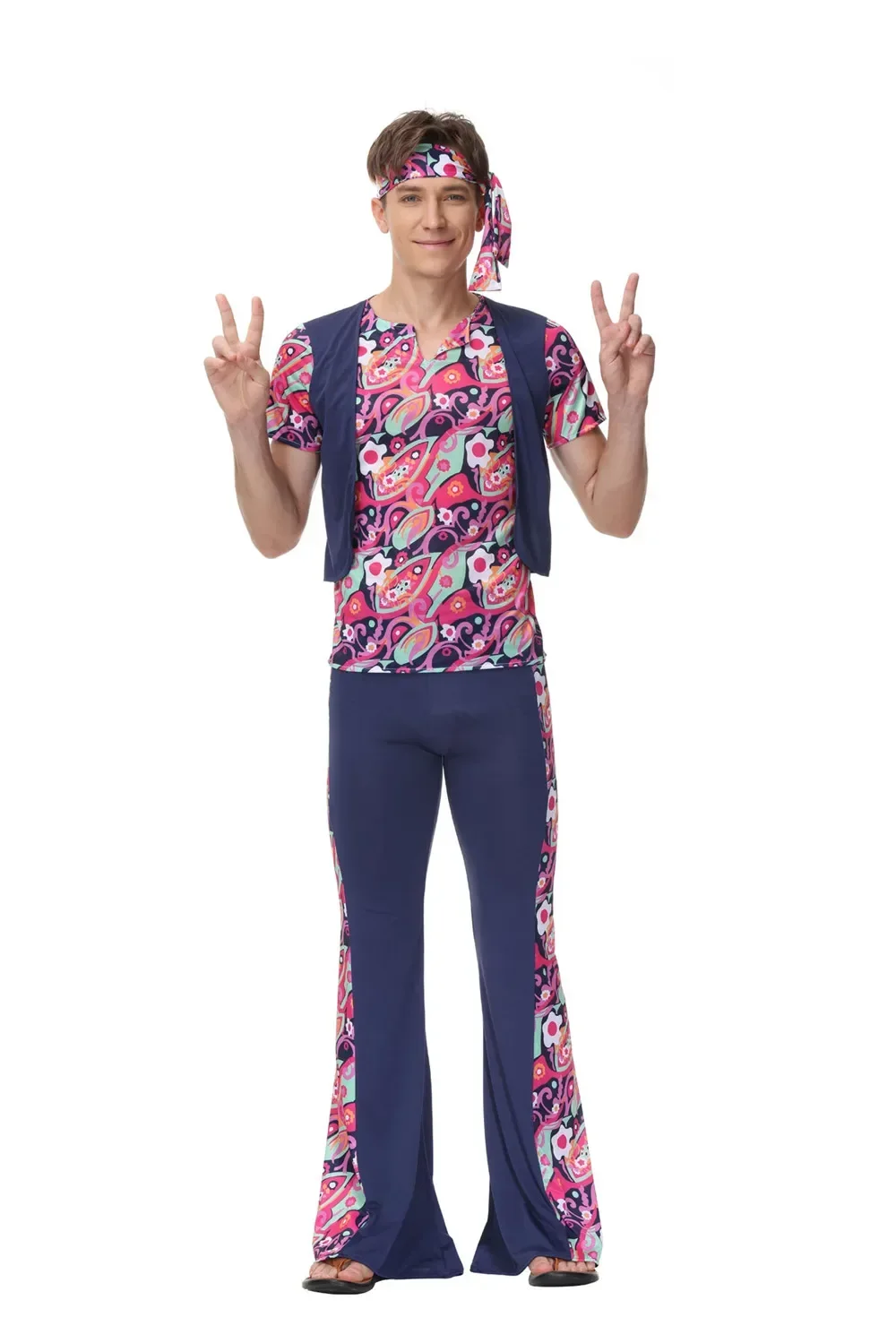 Retro 60S 70S Hippie Cosplay Carnaval Halloween Kostuum Voor Mannen Fancy Campose Kleding Feest Hippie Rock Disco Night Club