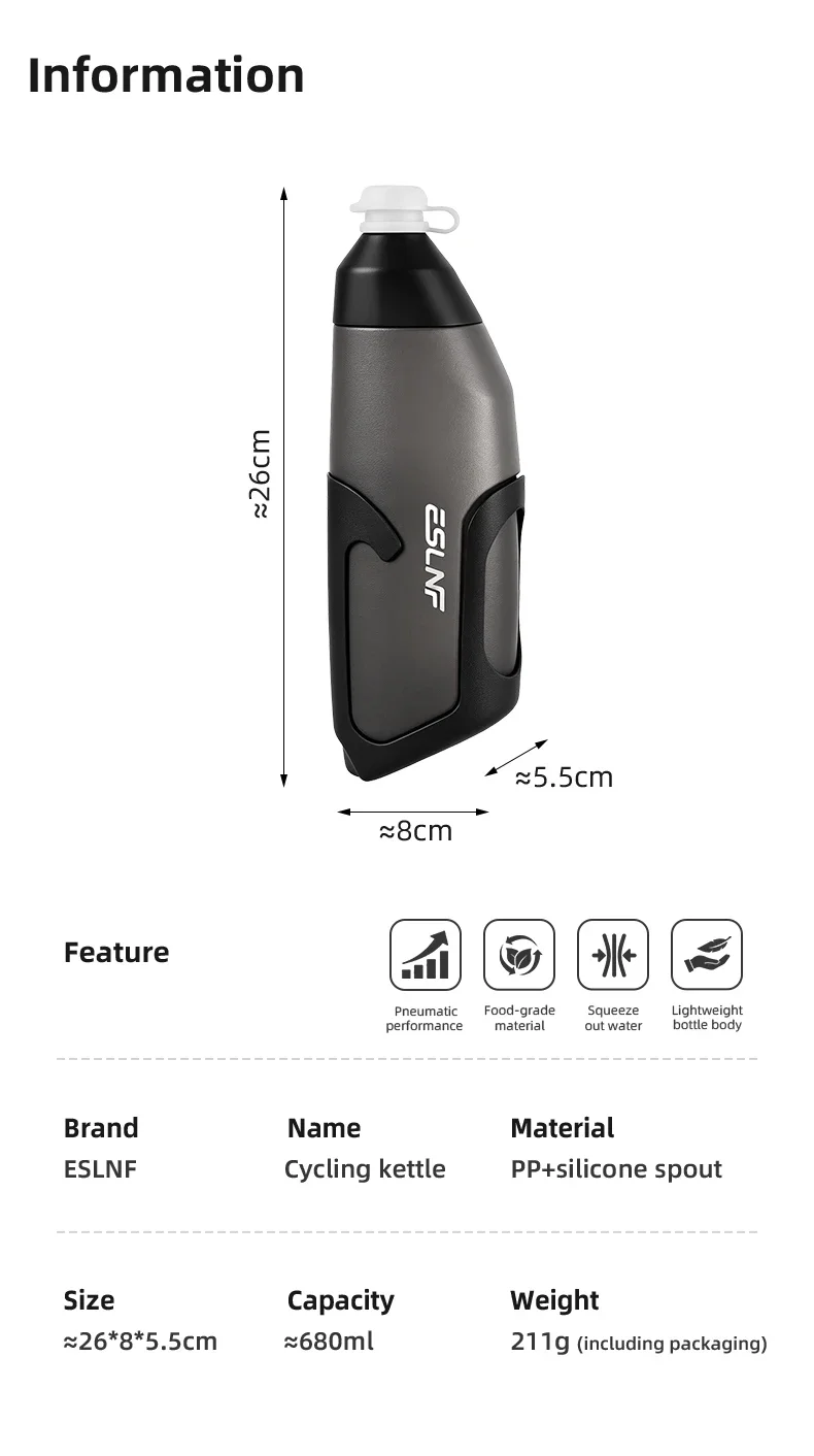 ESLNF 680ML Aerodynamisches Wasserflaschenset aus Lebensmittelqualität PP5 mit Ultraleichtem Carbonfaser-Flaschenhalter Fahrradzubehör – Detail 2