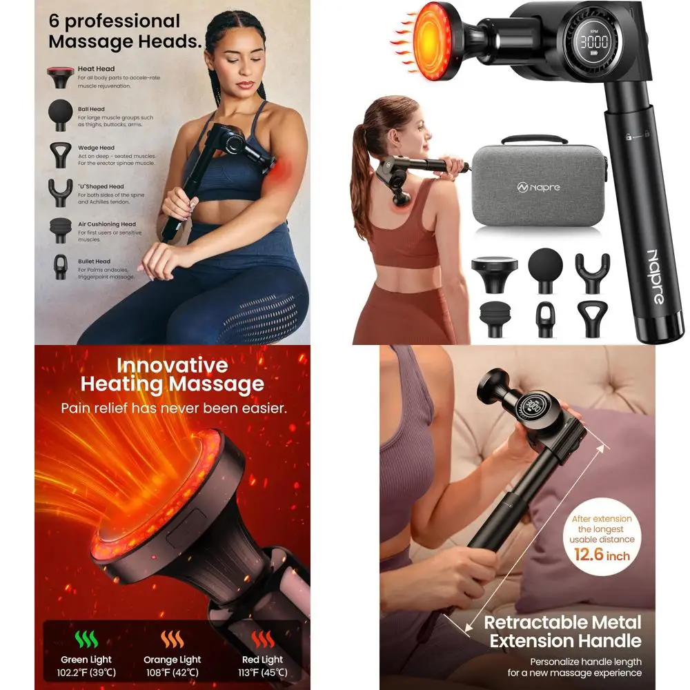 

Heated Deep Tissue Massager with Extendable Handle, 32-Speed, Foldable, 5-Angle, Carry Case Included