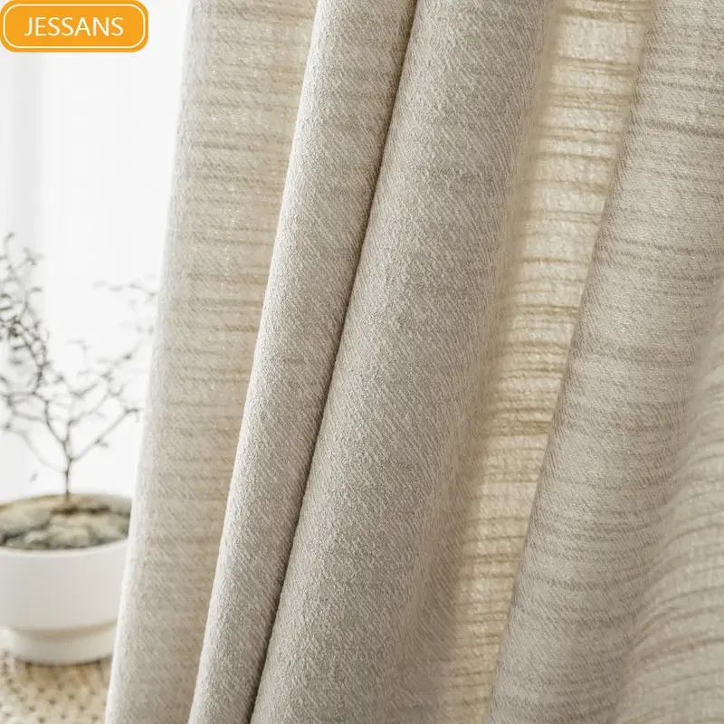 

New Beige Heather Twill Chenille Cotton Linen Blend Home Improvement Curtains Curtains for Living dining room bedroom