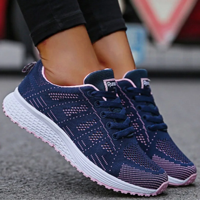 2024 New Breathable Women\'s Sneakers Fashion Comfortable Outdoor Sneakers Women Mesh Fabric Lace Up Ladies Shoes Female Footwear