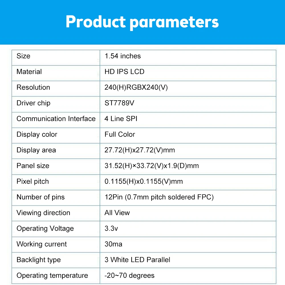 Imagem -05 - Polegada Tft Lcd Resolução de Tela 240x240 Suporte Spi Interface Driver Chip St7789v 3.3v hd Ips Cor Cheia 12pin Tela Serial 1.54